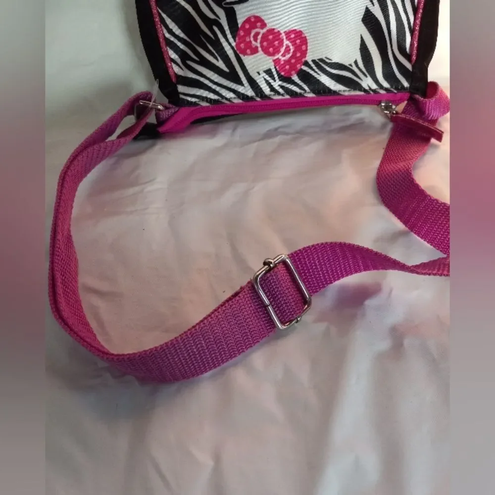 Hello Kitty Zebra Stripe Hot Pink Youth Purse Hand Bag Adjustable Strap …